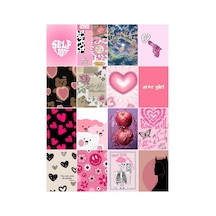 Aesthetic- Self Love Pembe Kalpler Çoklu 16'lı Sticker Seti Diğer