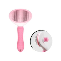 BUFFER® Kedi Köpek Tüy Toplayıcı Kendini Temizleyebilen Ergonomik Saplı Evcil Hayvan Tarağı Pembe