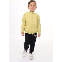 Toontoy Kids Toontoy Erkek Çocuk 2'li Takım Baskılı Dik Yaka Fermuarlı Cepli Sweatshirt & Beli Paçası Lastikli Cepli Jogger Eşofman Altı - Renk Bloklu & 3 İplik Şardonlu Açık Yeşil