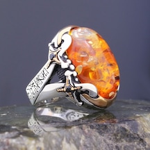 Gümüş Baltık Kehribar Taşlı Kelime-I Tevhid Işlemeli Kılıç Model