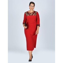 Nidya Moda Büyük Beden V Bant Elbise-4025K Çok Renkli