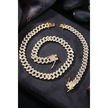 Paslanmaz Çelik Gurmet Model Kolye Zincir Ve Bileklik Set 11mm Altın Kaplama 902935