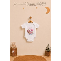 Pia Baby İsme Özel Kız Bebek Kısa Kollu Body Zıbın %100 Pamuk Alttan Çıtçıtlı Organik Baskılı Bebek Body 1032ba3x Ekru
