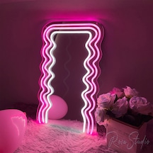 90 Cm Ledli Desenli Dekoratif Duvar Boy Aynası Şeffaf