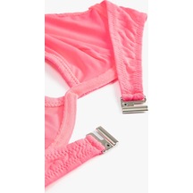 Koton Üçgen Bikini Üstü Balenli Çiçek Dokulu Boyundan Bağlamalı Neon Pembe 3sak10048mm 3SAK10048MMNY2 Neon Pembe
