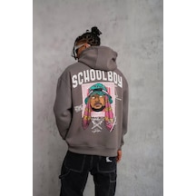 Erkek School Boy Baskılı Kapüşonlu Sweat - Gri