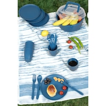 İronika 6 Kişilik 32 Parça Piknik Seti Plastik Bardak Çatal Kaşık Bıçak Yemek Kahvaltı Takımı-lacivert