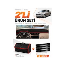 E-biz Skoda Octavia 2013-2019 Uyumlu Torpido Örtüsü + Deri Bagaj Çantası - Siyah-kırmızı - Sk010
