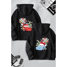 Macklin Sevgili Çift Kombin Mcqueen Ve Sally Baskılı Yılbaşı Özel Tasarım Kapüşonlu Sweatshirt 2li Set Takım Siyah Mck1563 Siyah