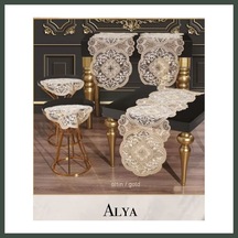 Bezos 5 Parça Alya Gold Dantelli Salon Takımı Runner Masa Örtüsü Modern Tasarım Nhr