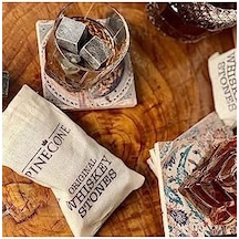 Pinecone 9 Adet Viski Soğutma Taşı Seti Viski Taşı Kesesi Doğal Granit Premium Hediyelik Soğutucu Taş, Pinecone, 2 X 2 Açık Ahşap
