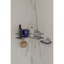 Suntel Tek Katlı Kendiliğinden Kancalı Banyo Rafı + Sabunluk Siyah