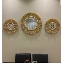 El Yapımı Dekoratif Hasır Ayna Etnik Tarz Bohem Ayna Ahşap