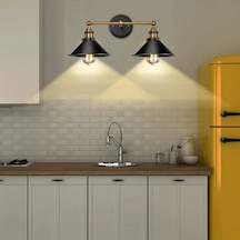 Riolight Rustik,vinage,retro 2xe27 Siyah Metal Hareketli Başlık Duvar Aplik Şapka Çapı:23cm Siyah