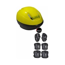Çocuk Kask Dizlik Dirseklik Ellik Set 7 Parça, Sarı, Scooter Bisiklet Paten Kaykay Koruyucu Çok Renkli