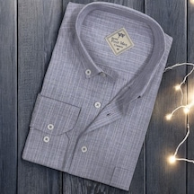 Linen Keten Hafif Kumaş Uzun Kollu Mavi Erkek Gömlek Regular Kalıp -10041 Mavi