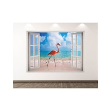 Flamingo Sahili Full Hd Baskı 3d Pencere Modern Duvar Sticker