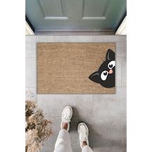 Rugmood Modern Dijital Baskı Paspas - Yandan Bakan Kedi - Kapı Önü Paspası 70x45cm Kahverengi