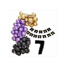 7 Yaş Siyah, Gold, Mor Balon+banner Seti
