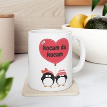 Kocam Da Kocam Sevgili Çift Örgü Penguenler - Doğum Günü Hediyesi - Hediye Porselen Kupa Bardak Beyaz