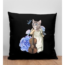 Bk Gift Kedi Tasarımlı Siyah Kırlent Yastık, Arkadaşa Hediye, Ev Dekorasyonu, Ev Hediyesi-3