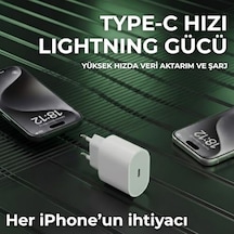 Nodar 20w Usb-c To Lightning Pd Hızlı Şarj Seti 1 Metre İphone Şarj Kablosu Dahil Dinamik Hızlı Şarj, Kısa Devre Korumalı Beyaz