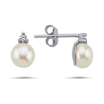 8,5 Mm Doğal İncili 1,52 Karat Pırlantalı Küpe Beyaz Gümüş