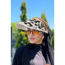Londonstore Remsa Leopar Vizör Hasır Şapka Güneş Koruyucu Siperlik Rş-111 Beyaz Lepar