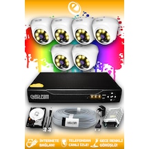 Elitcam 6 Kameralı Dome 6 İç Kamera Set 2 TB HDD Full HD Renkli Gece Görüşlü Güvenlik Kamerası Sistemi