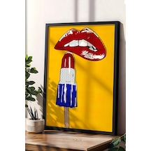 Kırmızı Dudaklar Ve Dondurma Çerçeveli Tablo - Pop Art Poster Tablo