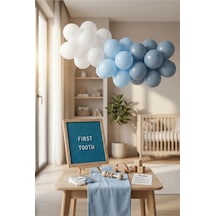 Diş Buğdayı Erkek Bebek Süsleme Classic Set Mavi Keçe Yazı Panosu Standlı Balon Zincirli Pompa İlk Dişim Parti Seti 1 - 12 Yaş