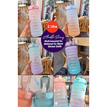 2 Litre Motivasyonel Su Matarası Su Şişesi Suluk Stickerlı 2000Ml