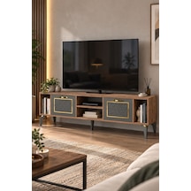 Sulorahome Kahverengi Ve Antrasit Kapaklı Tv Sehpası Altın - Antrasit - Ceviz