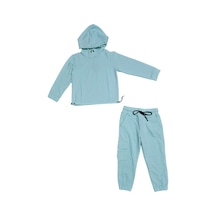 Mnk Baby & Kids Kapşonlu Beli Lastik Detaylı Kız Çocuk Günlük Eşofman Takımı 2 İplik Mnk0665 Açık Mavi