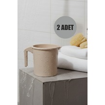 2'li Plastik Saplı Maşrapa 1600 Ml Tuvalet Banyo Plastik Su Kabı Kahverengi Bej - Kahverengi