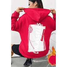 Unisex Oversize Live İn The Moment Baskılı Sweatshirt Kırmızı