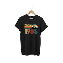 Retro Vintage 1985 Doğa Temalı Renkli Baskılı %100 Pamuk Unisex Regular Fit T-shirt Siyah