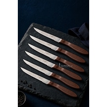 Lazbisa Hand Caft Serisi Steak Mutfak Bıçak Seti 6'lı Steak Et Yemek Bıçağı Mft-2344 Kahverengi