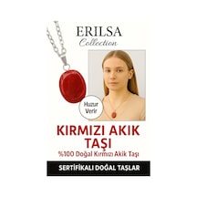 Erilsa Sertifikalı Oval Bayrak Kırmızı Akik Taşı Kolye Güç, Koruma Ve Çok Renkli