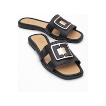 Luvishoes Luvi Shoes Millie Siyah Hakiki Deri Tokalı Kadın Terlik Siyah