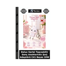 Delux Serisi Taşınabilir Genç Anahtarlıklı Şarj Adaptörü C41 Beyaz 20w