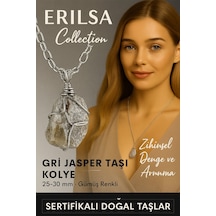 Sertifikalı Ham Doğal Gri Jasper Taşı Kolye 25-30 Mm Denge Ve Koruma Taşı Gri
