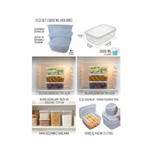 Kapaklı Saklama Kabı 3&apos Lü Set, 3000 Ml Her Biri, Şeffaf, Bpa İçermez, Hava Geçirmez, İstiflenebilir