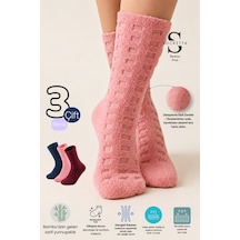 Socketta Kadın Ultra Yumuşak Dokulu Premium Ters Havlu Soket Çorap - 3 Çift 3 Renk Bordo-lacivert-pempe