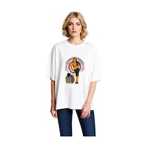 Paybuy Leopar Desenli Retro Kadın Baskılı Kadın Oversize Tişört Beyaz