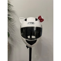 Motor & Motosiklet Kırmızı Fiyonklu Beyaz Kedi Kulak Kask Dış Aksesuarı Diğer