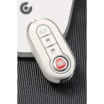 Fiat 500 Doblo Fiorino Punto Ducato Bravo Panda Tpu Anahtar Kılıfı Beyaz Gümüş