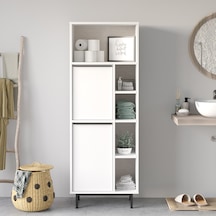 Robin Home Lidya Banyo Dolabı Çok Amaçlı Dolap 2 Kapaklı Metal Ay Beyaz