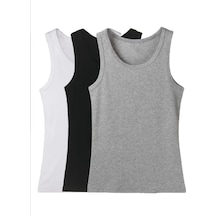 Nacar Store Erkek 3'lü Paket %100 Pamuklu Penye Atlet Siyah-gri-beyaz Renk