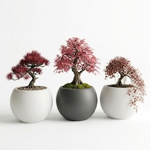 Ayrex Zevli Japandi Tarzı Modern Küre Saksı 3'lü Set - Su Sızdırmaz Dekoratif Salon Ve Balkon Saksısı Hediyelik Diğer 01237248